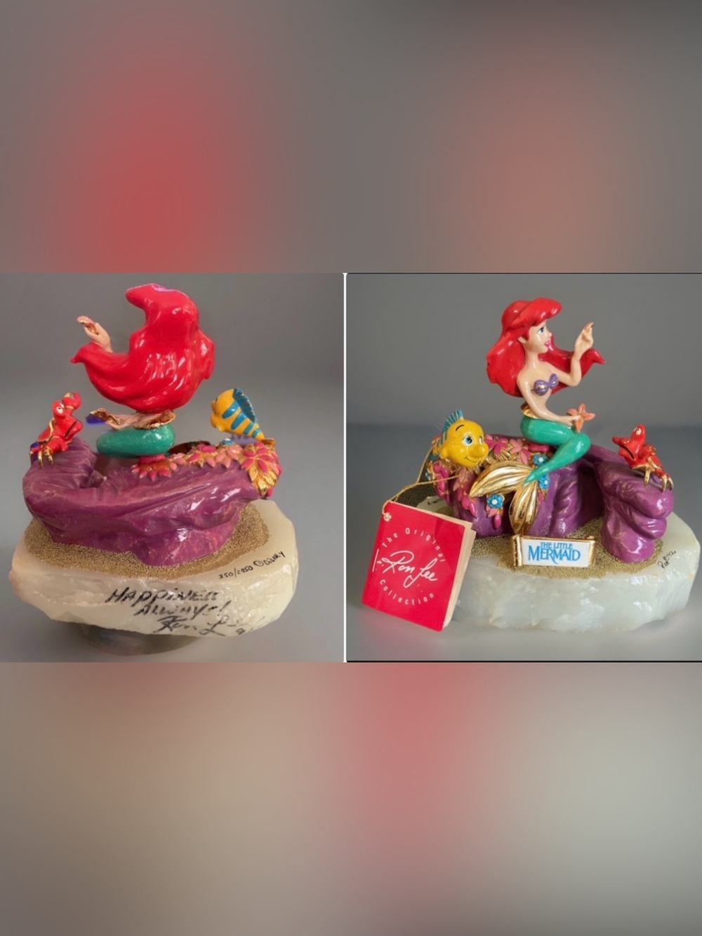 Disney Ariel Figurine with Purple Rock and Red Hair